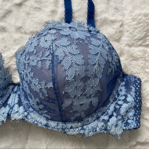 Victoria's Secret | Blue Floral Bling Dream Angels Lined Demi Bra | Size 36B - Picture 5 of 12